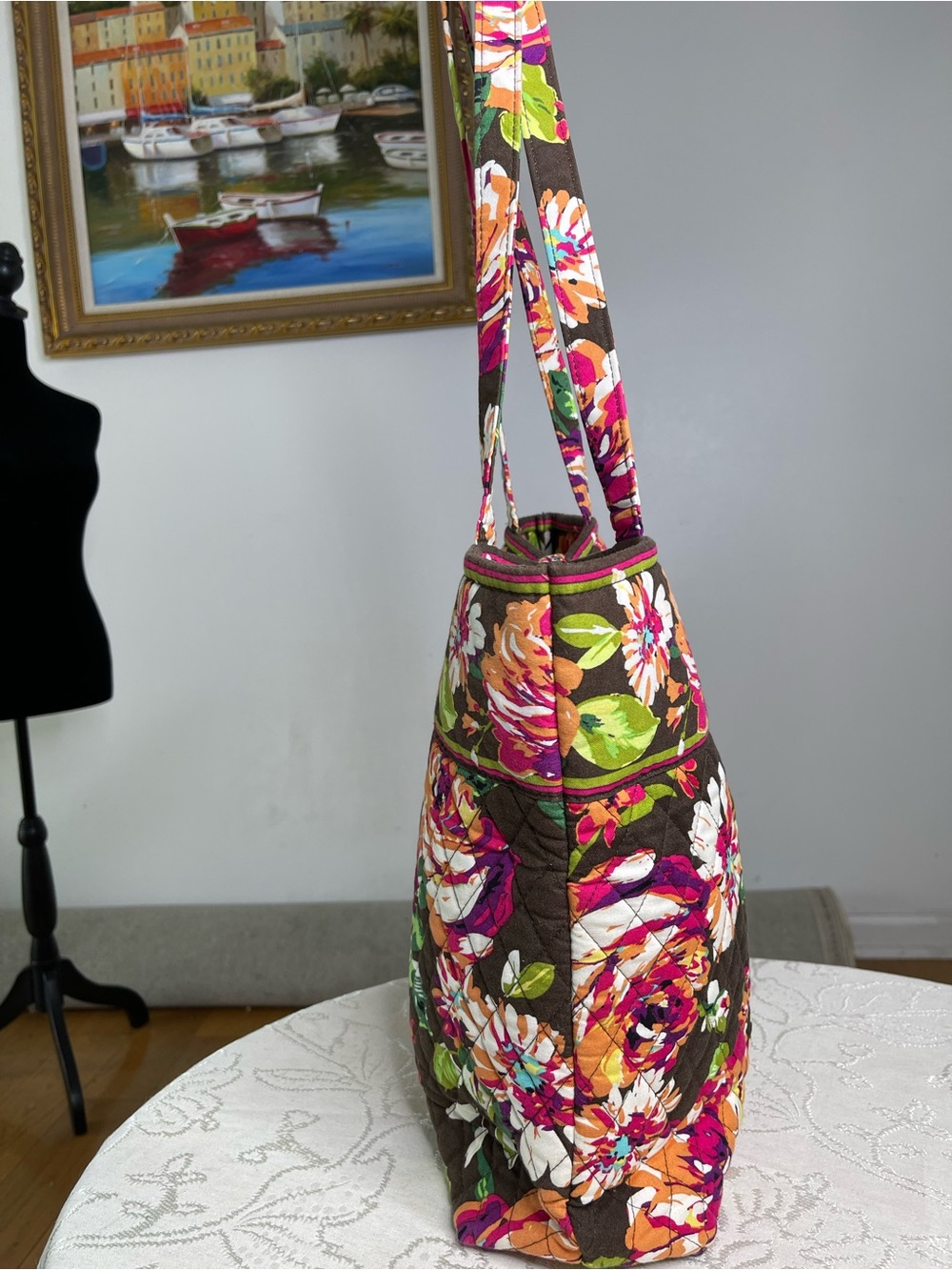 Vera Bradley Quilted Floral Tote in Brown, Pink and Orange - Picture 2 of 7